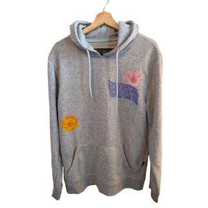 Expand Your Mind Graphic Gray Hoodie With Floral Design & Kangaroo Pocket Large